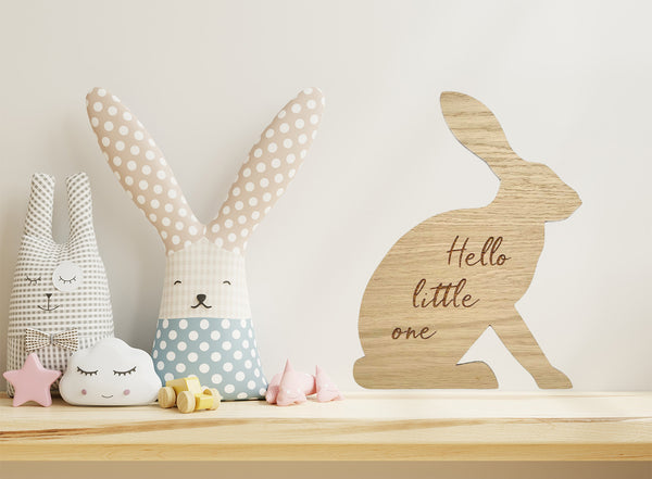 Nursery Décor & Baby Gift -  Engraved Wooden Bunny - Large