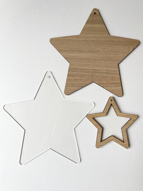 Large Mixed Wooden Star Set (Set of 3) – Scandi Christmas Hanging Decoration